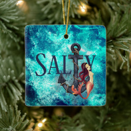 Personalisiert Salty Mermaid und Anchor Weihnachte Keramikornament