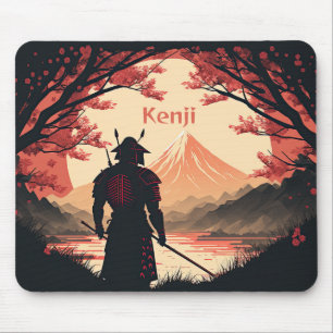 Personalisiert Samurai und Fuji mit Vollmond Mousepad