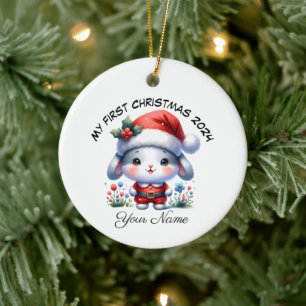 Personalisiert Santa Bunny First Weihnachten Keramik Ornament