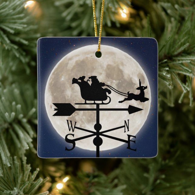 Personalisiert Santa Weathervane Vollmond Weihnach Keramikornament (Baum)