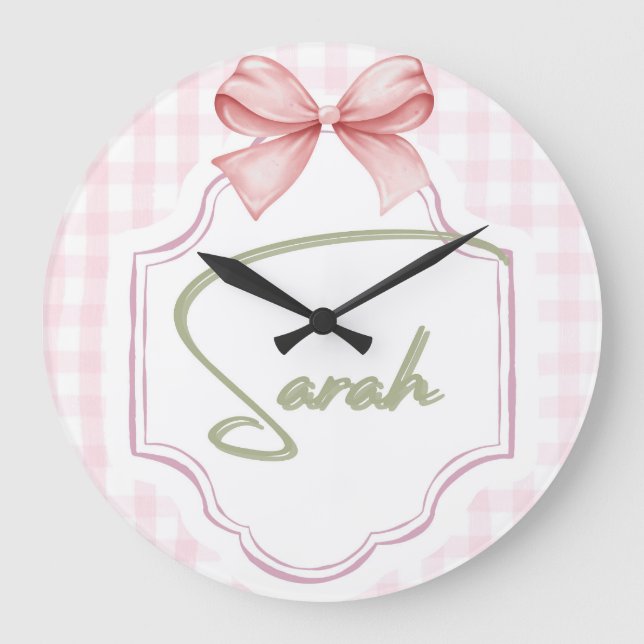 Personalisiert Sarah Baby Girl Kinderzimmer Bow&Gi Große Wanduhr (Vorderseite)