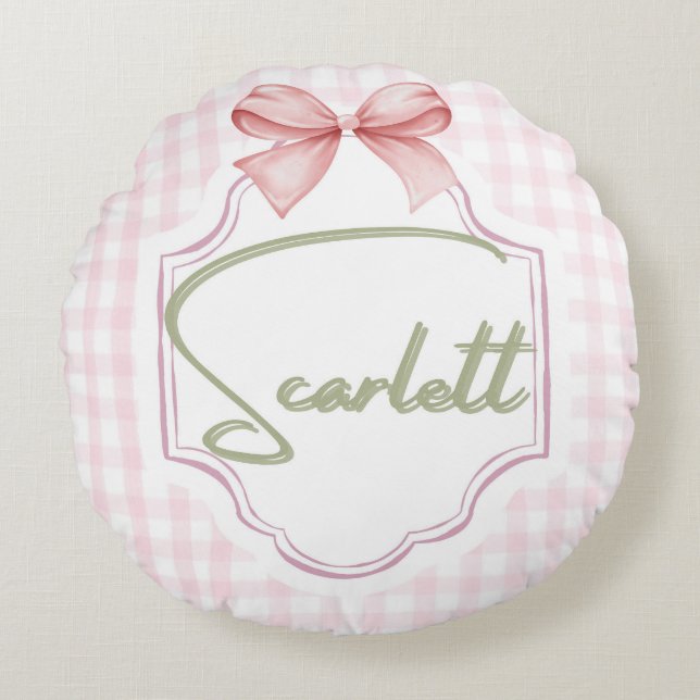 Personalisiert Scarlett Baby Girl Kinderzimmer Gin Rundes Kissen (Vorderseite)