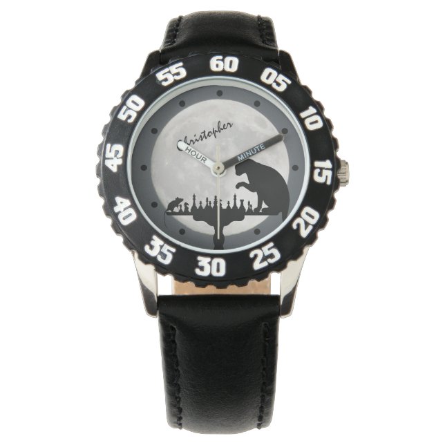 Personalisiert Schach Vollmond Katze in Mausspiel  Armbanduhr (Vorderseite)