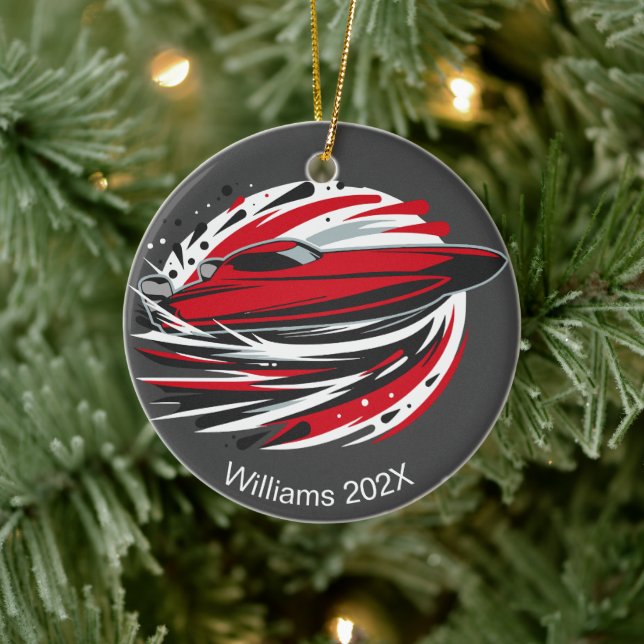 Personalisiert schnelles dynamisches Offshore-Boot Keramik Ornament (Baum)