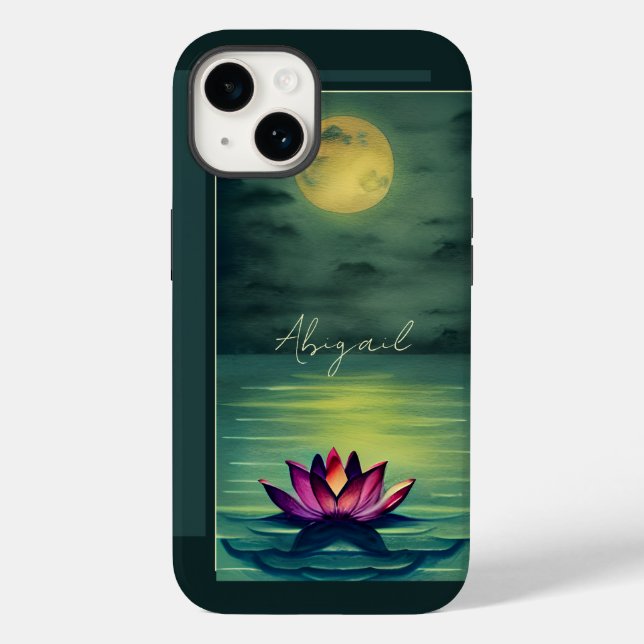 Personalisiert Schöne Lotus Blume und Vollmond Case-Mate iPhone Hülle (Rückseite)