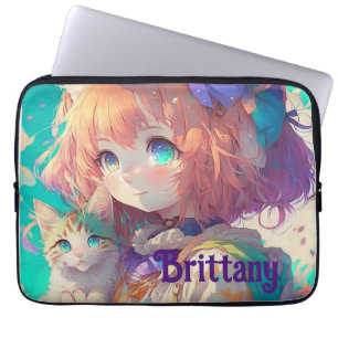 Personalisiert Schönes Anime Girl mit Niedlicher K Laptopschutzhülle