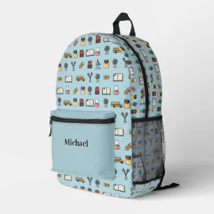 Personalisiert School Icons Book Bus Globe Rucksac Bedruckter Rucksack
