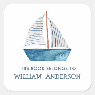 Personalisiert School of Nautical Blue Boat Boats Quadratischer Aufkleber