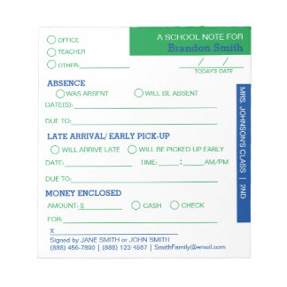 Personalisiert School Student Eltern Notepad Notizblock