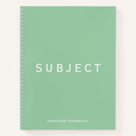 Personalisiert School Subject Boho Minze Green Notizbuch