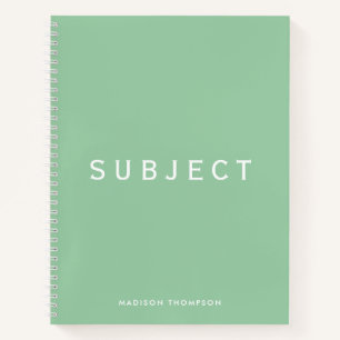 Personalisiert School Subject Boho Minze Green Notizbuch
