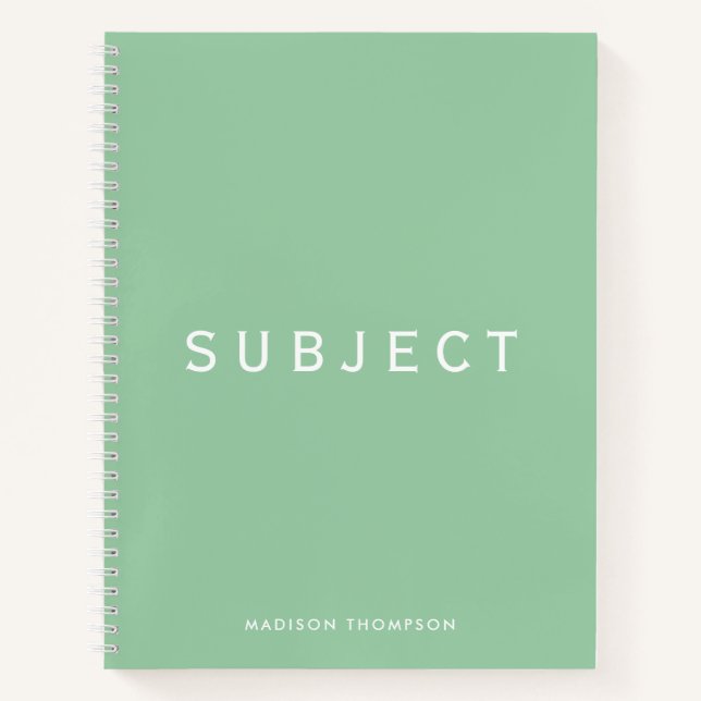 Personalisiert School Subject Boho Minze Green Notizbuch (Vorderseite)