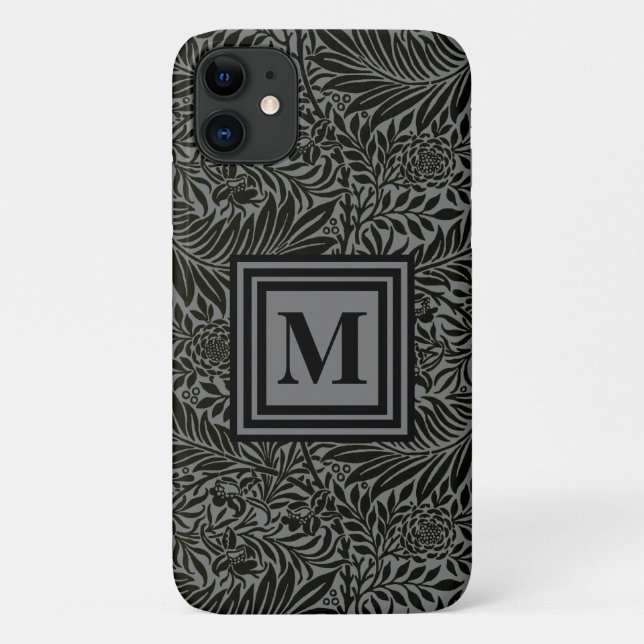 Personalisiert Schwarz-Grau-Botanische Monogramm Case-Mate iPhone Hülle (Rückseite)