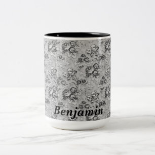 Personalisiert Schwarz & Grau Florals Zweifarbige Tasse