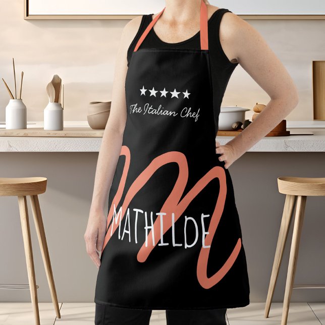 Personalisiert Schwarz Rosa Modernes Script Monogr Schürze (Personalized Black Pink Modern Script Monogram Apron)