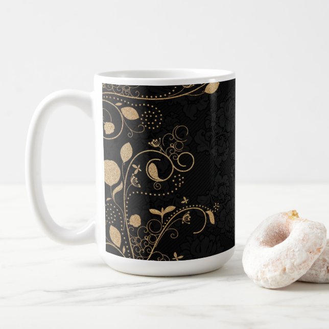 Personalisiert Schwarz und Gold Feierliche Weihnac Kaffeetasse (Mit Donut)