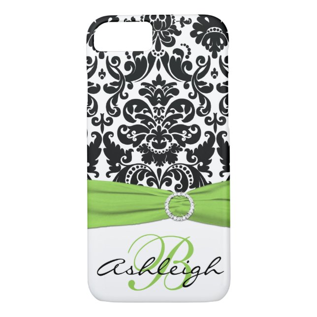 Personalisiert Schwarz, Weiß, Limon Damask iPhone  Case-Mate iPhone Hülle (Rückseite)