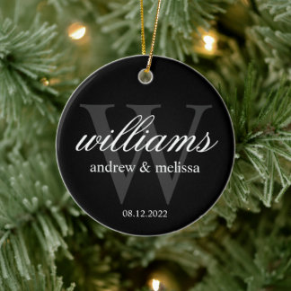 Personalisiert Schwarz-Weiß-Monogramm Keramik Ornament