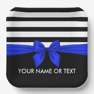 Personalisiert Schwarz-Weiß Streifen festliche Bla Pappteller