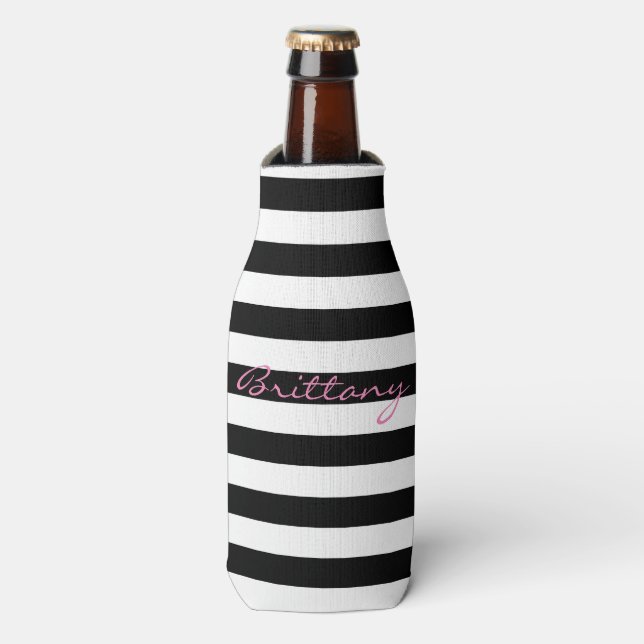 Personalisiert Schwarz-Weiß-Streifen Flasche Coole Flaschenkühler (Flaschenvorderseite)