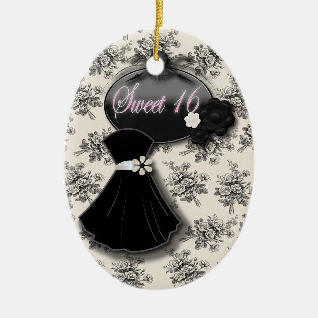 Personalisiert Schwarz-Weiß-Sweet 16 Ornament (Vorne)