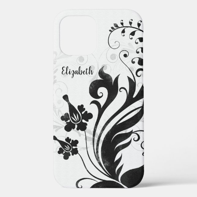 Personalisiert Schwarz-weiße Blume Case-Mate iPhone Hülle (Rückseite)
