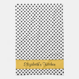 Personalisiert Schwarz-weiße Polka Dot Yellow Geschirrtuch