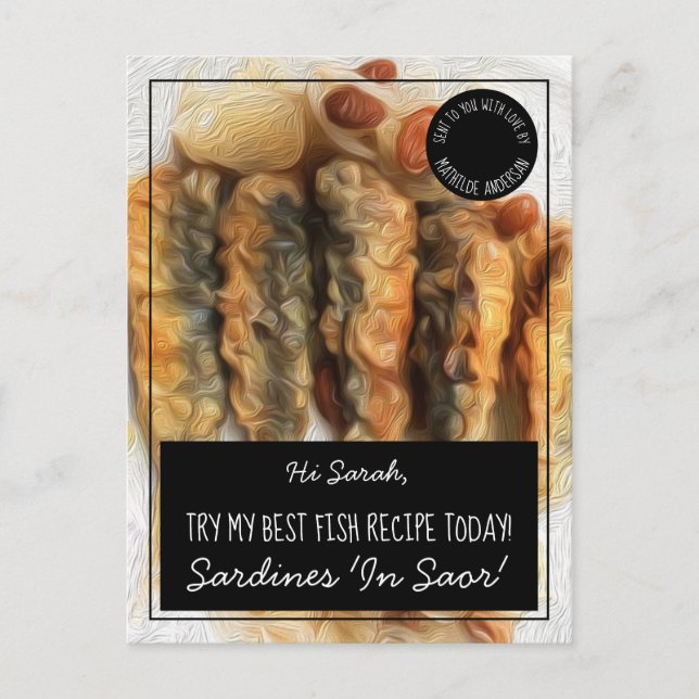 Personalisiert Schwarzer Bester Fischrezept Postkarte (Vorderseite)
