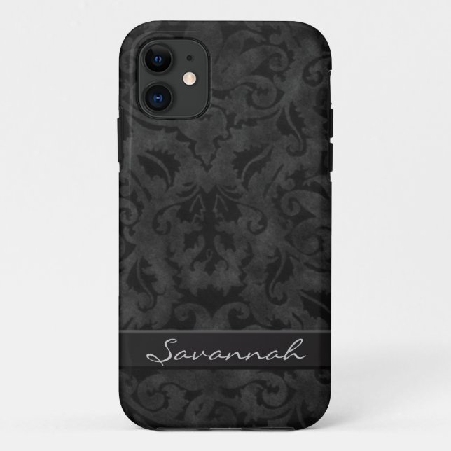 Personalisiert Schwarzer Damast Case-Mate iPhone Hülle (Rückseite)