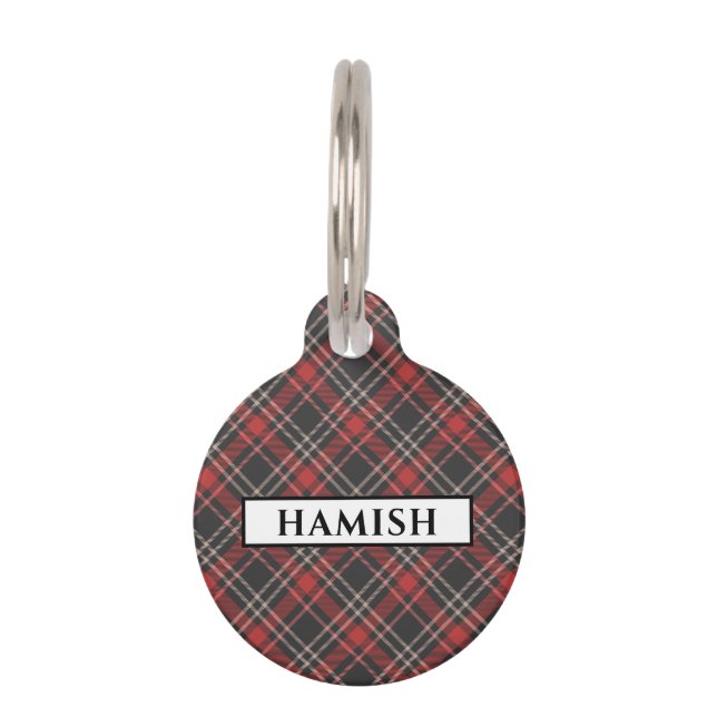 Personalisiert Schwarzes Rot und Creme Tartan Gemu Haustiermarke (Vorderseite)