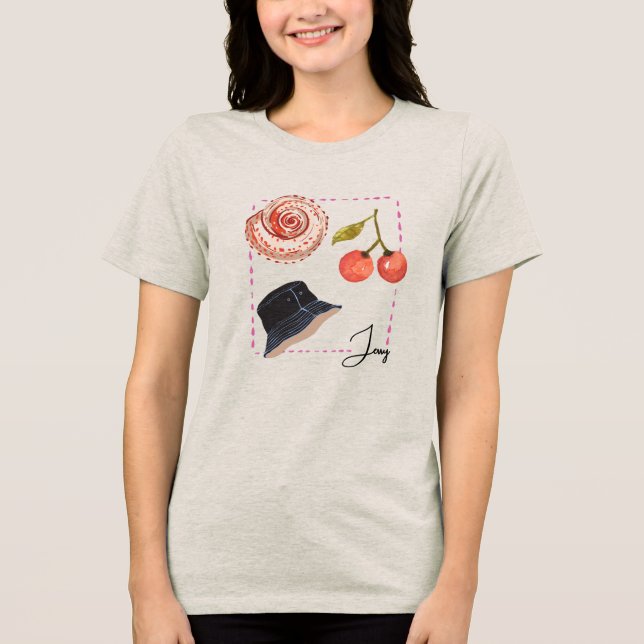 Personalisiert Seashell & Cherry Fisher Inspiriert Tri-Blend Shirt (Vorderseite)