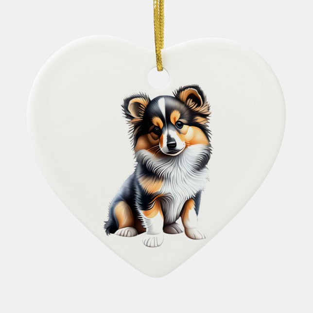 Personalisiert Shetland Sheepdog Welpe Keramik Ornament (Vorne)