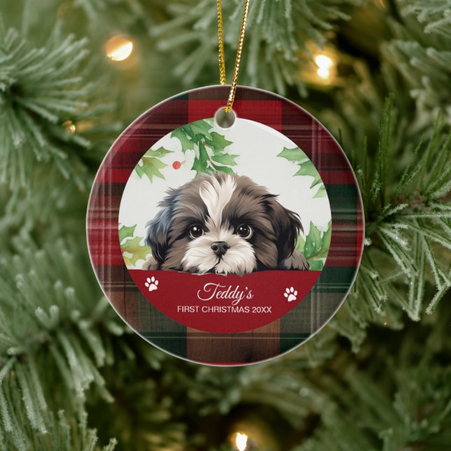 Personalisiert Shih Tzu Christmas Keramik Ornament (Baum)