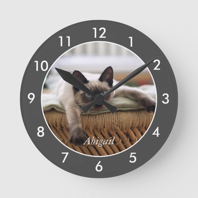 Personalisiert Siamese Kitten | Chat Large Clock Runde Wanduhr (Vorderseite)
