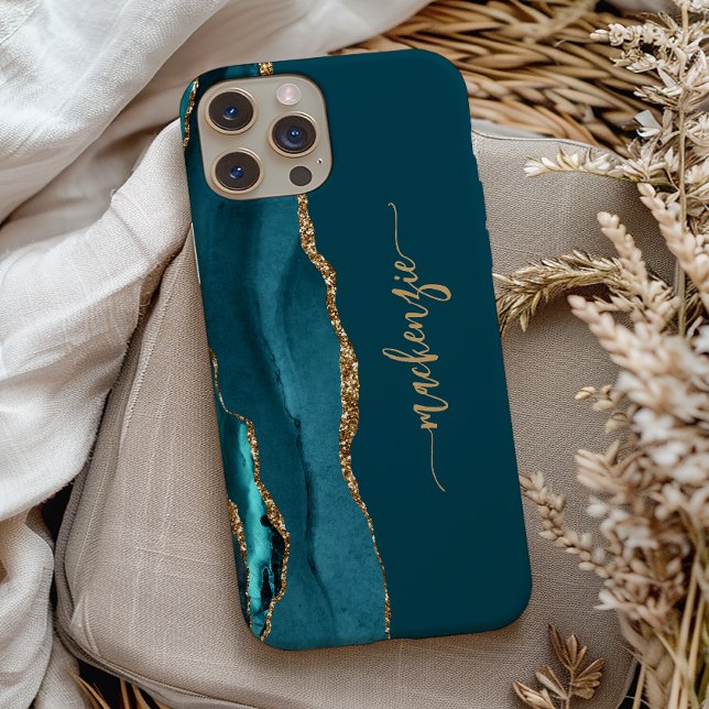 Personalisiert Signature Aquamarin Blue Gold Agate Case-Mate iPhone Hülle (Von Creator hochgeladen)