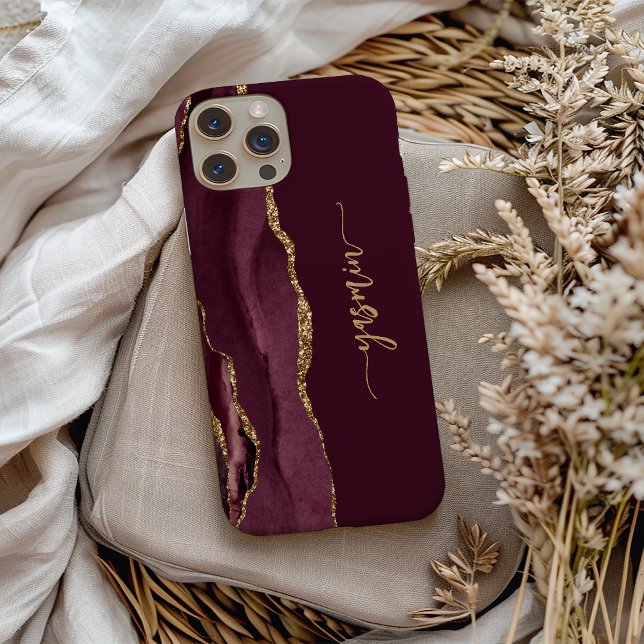 Personalisiert Signature Burgundy Gold Agate Case-Mate iPhone Hülle (Von Creator hochgeladen)