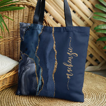 Personalisiert Signature Navy Blue Gold Agate