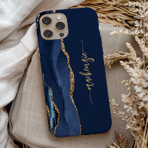 Personalisiert Signature Navy Blue Gold Agate