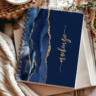 Personalisiert Signature Navy Blue Gold Agate Notizbuch