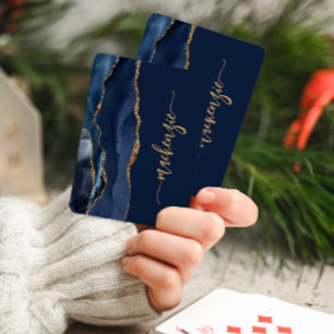 Personalisiert Signature Navy Blue Gold Agate Spielkarten