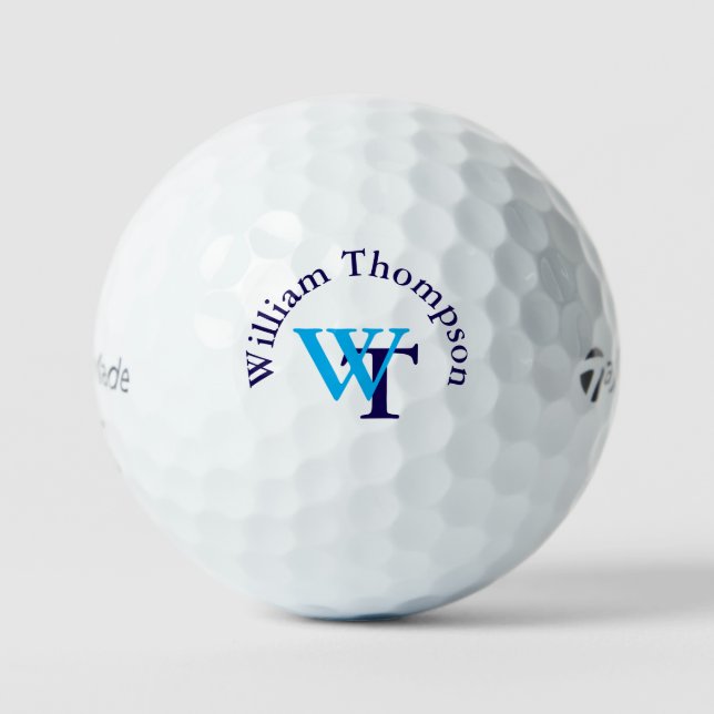 Personalisiert Simple Blue Mit Monogramm Golfball (Vorderseite)