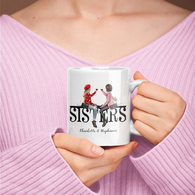 Personalisiert Sisters Wasserfarbe Kaffeetasse (Personalized Sisters Watercolor Coffee Mug)