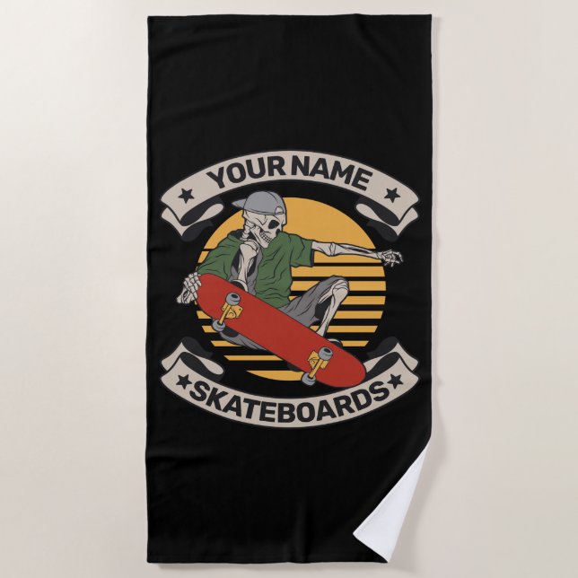 Personalisiert Skateboard Nose Grab Skeleton Skate Strandtuch (Vorderseite)