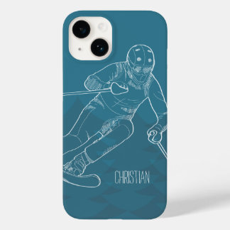 Personalisiert Skier Sketched Zeichnend auf Blue Case-Mate iPhone Hülle