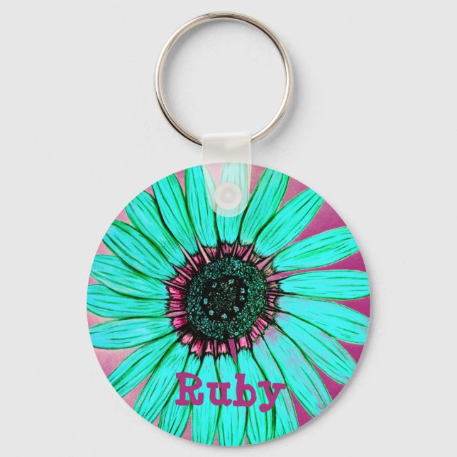 Personalisiert skizzierte Blume Schlüsselanhänger (Vorderseite)