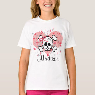 Personalisiert Skull Kids Ringer T-Shirt Rosa Bow