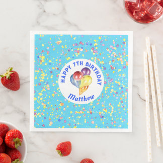 Personalisiert Sky Blue Happy Birthday Balloons Serviette