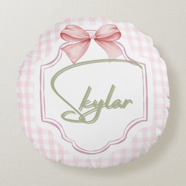 Personalisiert Skylar Baby Girl Kinderzimmer Bow&G Rundes Kissen (Vorderseite)