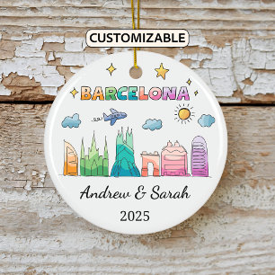 Personalisiert Skyline Barcelona Ornament, Spanien Keramik Ornament