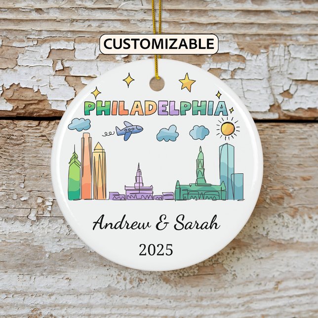 Personalisiert Skyline Philadelphia, Pennsylvania Keramik Ornament (Von Creator hochgeladen)
